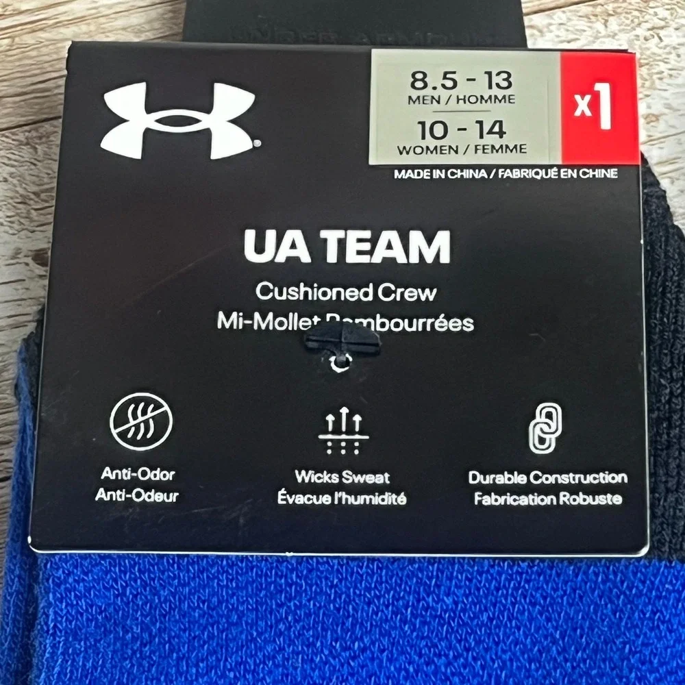 2 Under Armour UA Team Cushioned‎ Crew Socks Royal Blue Men 8.5 13 Women 10 14
